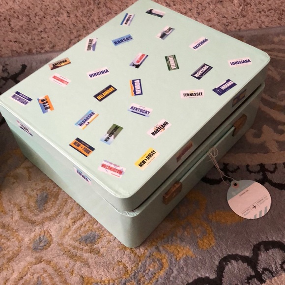 Pressed Cardboard Teal and Pink Suitcases - Picture 2 of 6